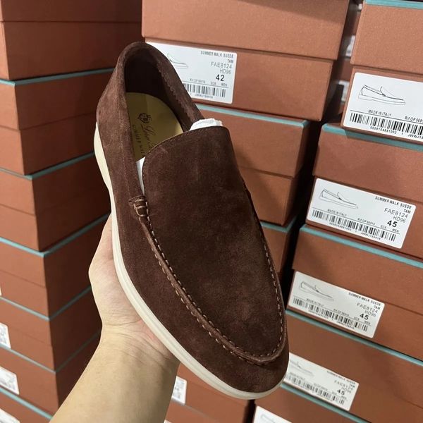 Lüks Erkekler rahat ayakkabılar loafer'lar düşük üst süet deri oxfords Loros Moccasins Piana-yaz yürüyüş loafer loafer üzerinde kayma kauçuk taban daireler 36-46