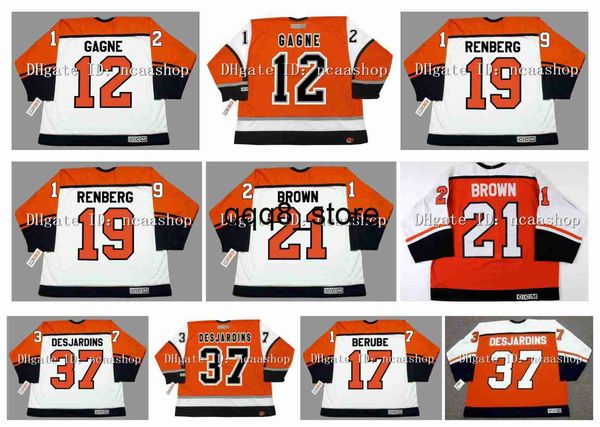 qq88 Vintage Custom CCM Hockey Jersey 12 SIMON GAGNE 19 MIKAEL RENBERG 21 DAVE BROWN 23 ILKKA SINISALO 37 ERIC DESJARDINS 17 CRAIG BERUBE Laranja Branco Tamanho S-XXXL