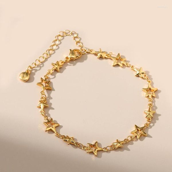 Braccialetti di collegamento Piccole stelle Charm 18k Gold Plated Hollow Metallic Brass Chain Accessorio Fashion Bangle Jewelry Cuff Luxury Korea