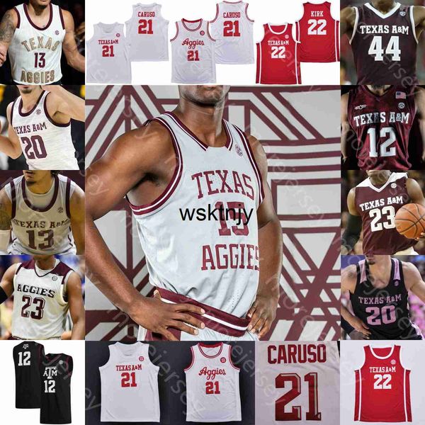 Wsk Texas AM Aggies Camisa de basquete NCAA College Khris Middleton Alex Caruso Quenton Jackson Coleman III Tyrece Radford Marcus Williams Andre Gordon Taylor IV