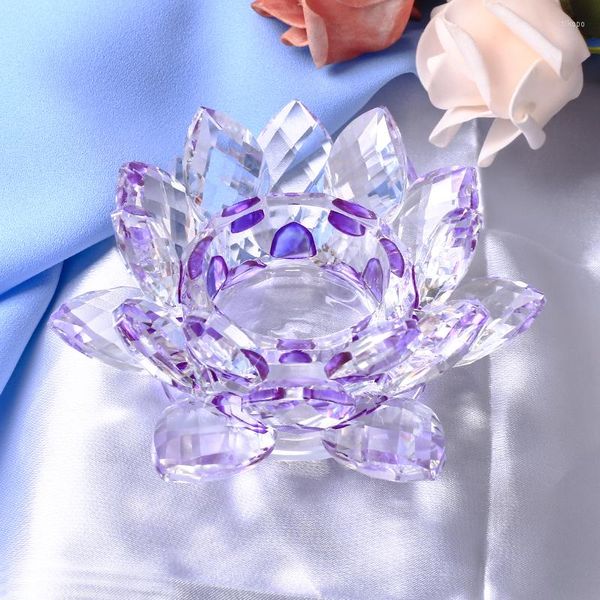 Castiçais de cristal feitos à mão castiçal de lótus tealight vidro acessórios para decoração de casa festa de aniversário decoração de casamento presente