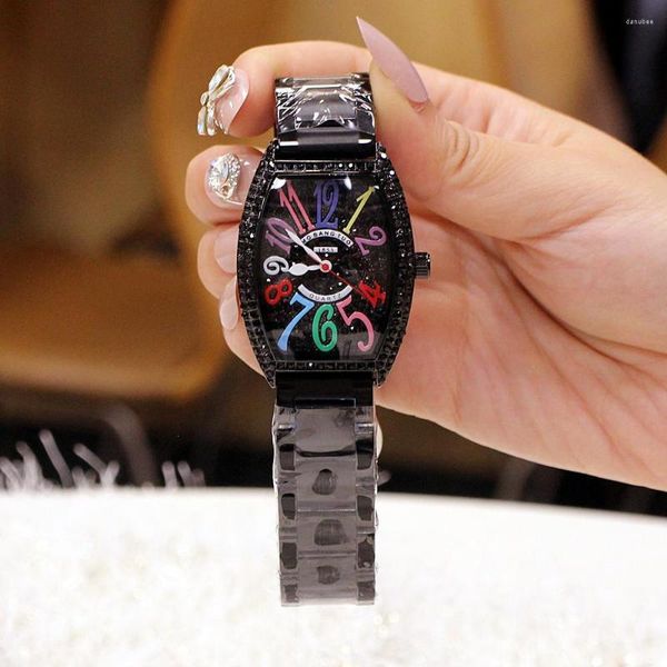 Armbanduhren Koreanische Damenuhr Wasserdicht Volldiamant Barrel Typ Mode Arabische Ziffer Zifferblatt Uhr Montre Femme