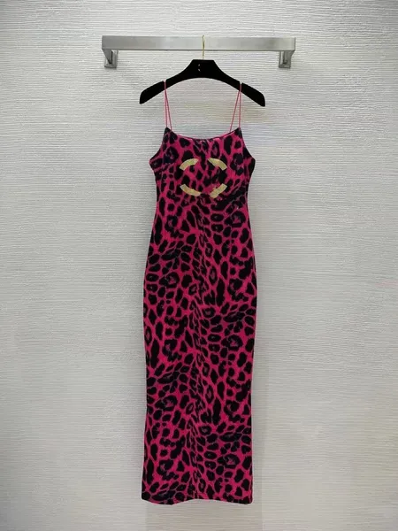 2023 Summer New Strap Dress Small Fragrant Hot Gold Leopard Pattern Sexy Spicy Girl Coat Wrapped Hip Strap Long Dress