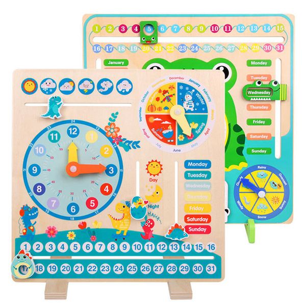 Altri giocattoli Bambini Dinosauro Calendario in legno Orologio Giocattoli educativi Montessori Apprendimento educativo Tempo Meteo Settimana Giocattoli parrocchiali cognitivi 230603