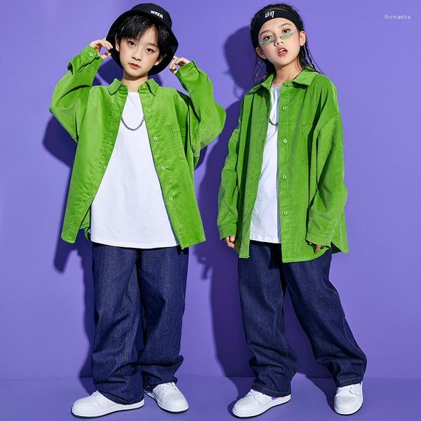 Abbigliamento da palcoscenico Ragazzi Ragazze Giacca verde Hip Hop Set Abbigliamento sportivo per bambini Jeans da ballo Vestiti in costume jazz