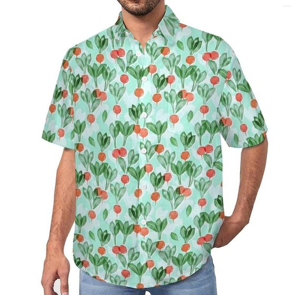 Camisas casuais masculinas lindas blusas rabanetes masculinas com estampa vegetal havaiana manga curta moda personalizada superdimensionada camisa de praia presente