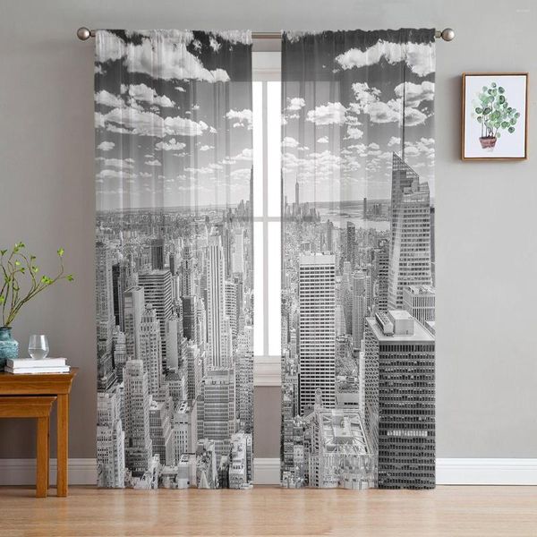 Vorhang Grau York City Landschaft Tüll Vorhänge für Wohnzimmer Schlafzimmer Küche Dekoration Chiffon Sheer Voile Fenster drapieren