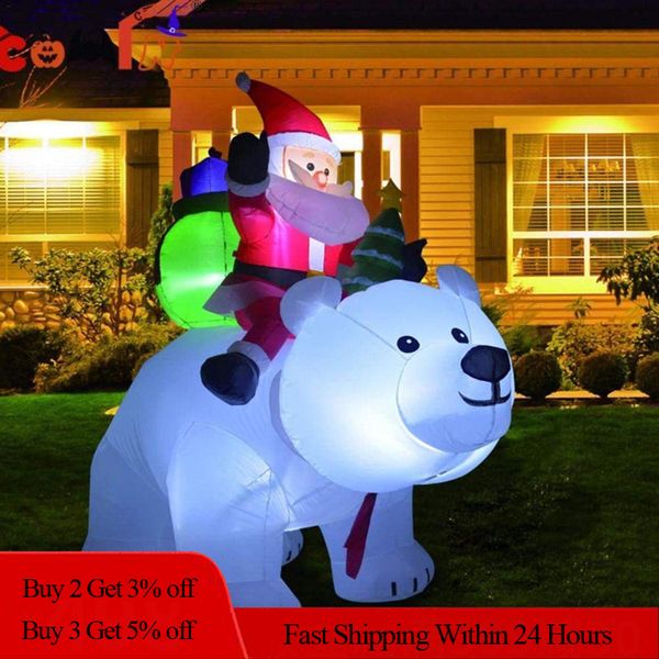 Bouncers infláveis Playhouse balanços infláveis Papai Noel Riding Polar Bear 2m Christmas Inflable Toy Doll Indoor A Outdoor Garden Decoração de Xmas 230603