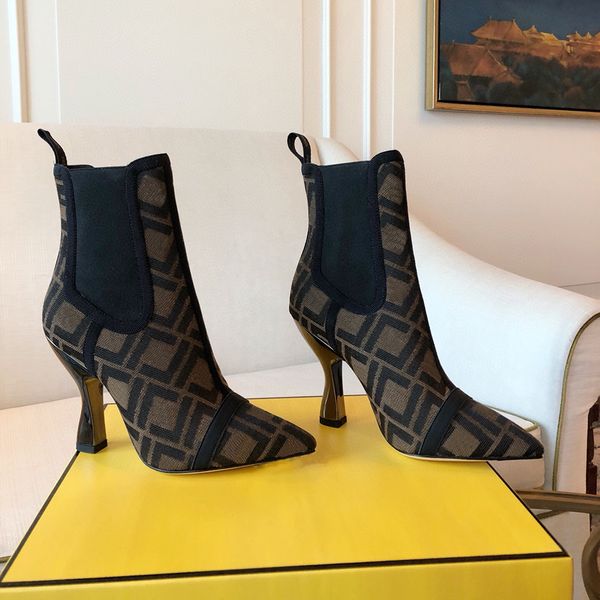 Neue braune Ankle-Chelsea-Stiefel mit hohem Absatz, lackierter Absatz, spitze Zehen, Stiefeletten, zum Anziehen, Lederlaufsohle aus Mesh, Stiefeletten für Damen, Luxus-Designerschuhe, mit Box