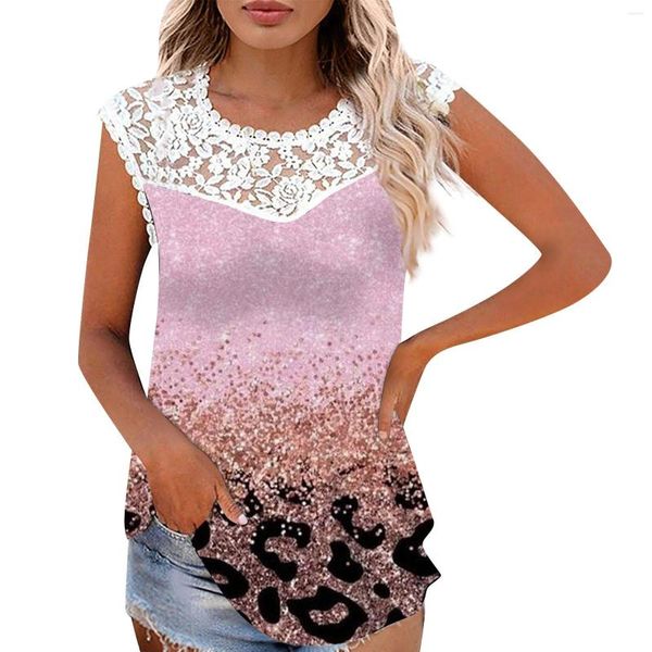 Damen Tanks Sommer Sexy Tank Top Slim Hollow Out Spitze Rundhals T-Shirt Bedruckt Retro Camisole Fitness Ärmellos Unterwäsche