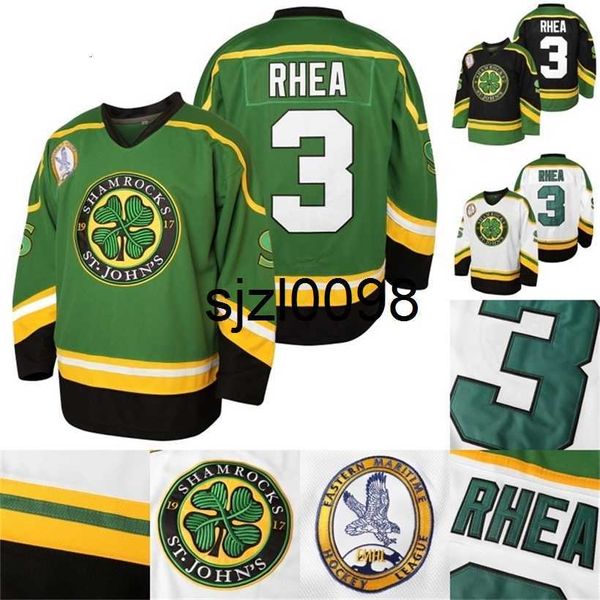 Camisa de hóquei masculina Sj98 nº 3 Ross Rhea St. John'S Shamrocks 100% costurada com patch EMHL S-XXXG