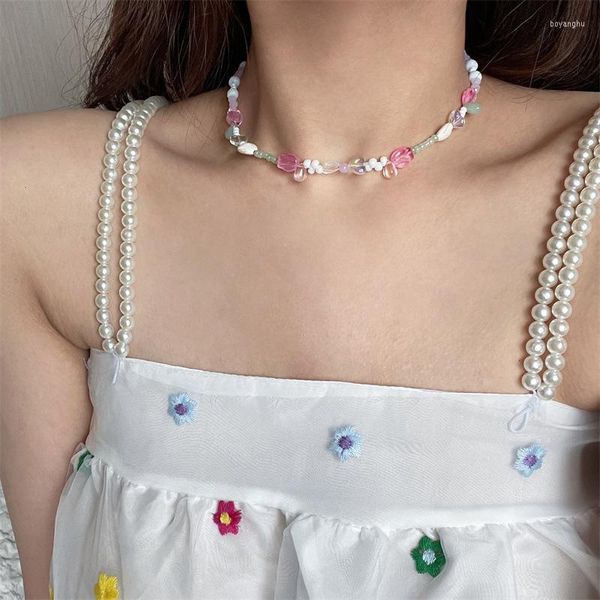 Gargantilha Estilo coreano vintage Candy Colors Colar com contas de resina Clássico Delicado Coração Pescoço Corrente Para Mulheres Requintadas Jóias Na Moda