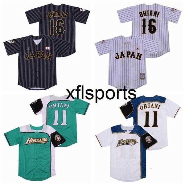 AXflsp GlaA3740 Japan 16 Shohei Ohtani Trikot 11 Herren Baseball Hokkaido Nippon Ham Fighters Alle genähten Nadelstreifen Cool Base Weiß Grün Schwarz Teamfarbe