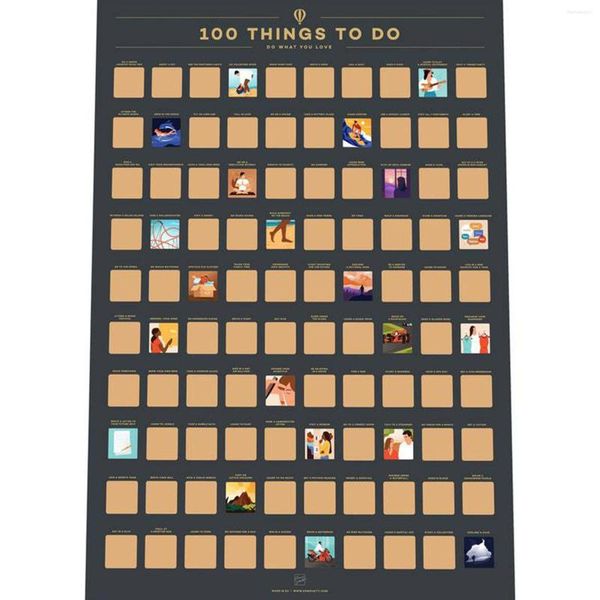 Adesivos de parede Scratch Poster Os 100 melhores filmes que você deseja assistir Lugares ir Livros Ler Coisas Fazer Papéis de parede Decoração