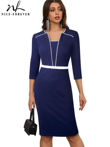 Vestito bene per le donne autunnali donne contrasto di moda color patchwork abiti da lavoro formale business elegante bodycon vestito b743
