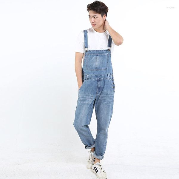 Erkekler Kot Moda Sıradan Erkekler Tulumları Bib Denim Tulumlar İş Giysesi Kargo Pantolonu Açık Mavi Pantolonlar Büyük Artı Boyut