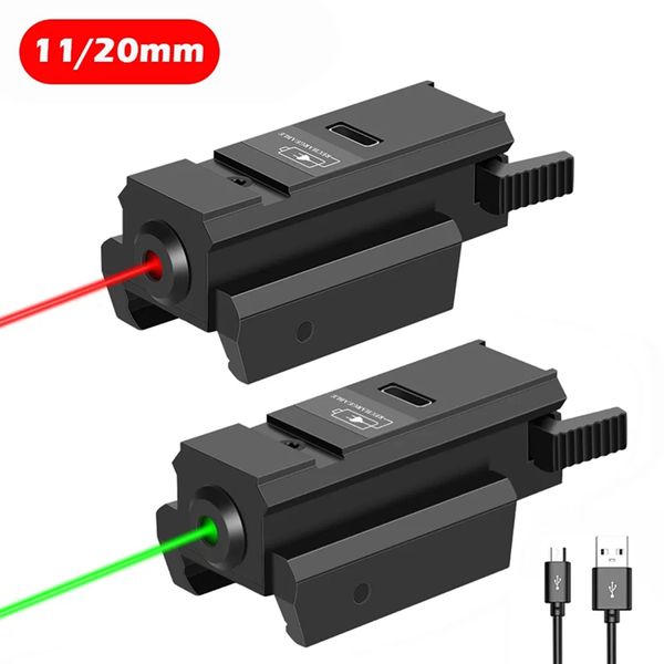 Mira laser recarregável de ponto verde vermelho com trilho Picatinny de 20 mm/11 mm para pistola Glock Airsoft com mira de caça laser verde