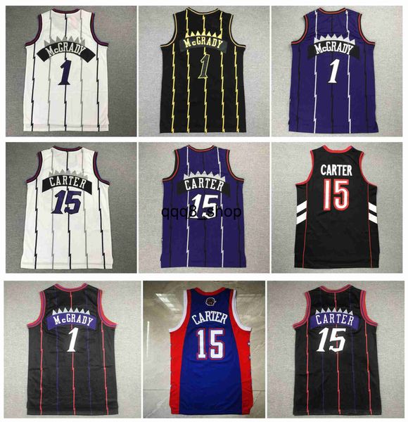 qq8 Vince Carter Raptorses Basketballtrikot Torontos Tracy Mcgrady Mitchell und Ness Throwback-Trikots Lila Weiß Schwarz Größe S-XXL