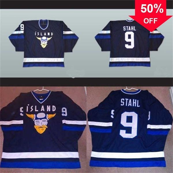 Mag Mit Mighty Ducks Movie Jersey Stahl Island #9 Herren 100 % genähte Stickerei-Hockey-Trikots Schneller Versand