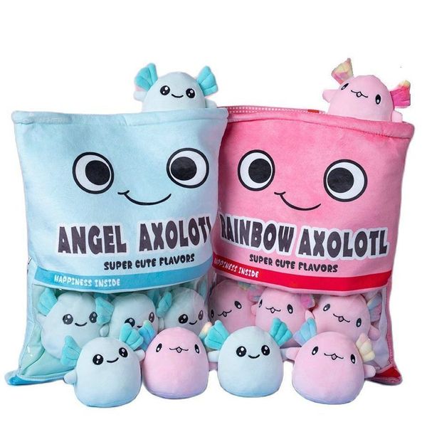 Cuscini di peluche cuscini creativi 6pcs mini bambole Axolotl in una borsa cuscino da tiro budino cuscino imbottito di caramelle dolci biscotti di salamandra cuscino 230603