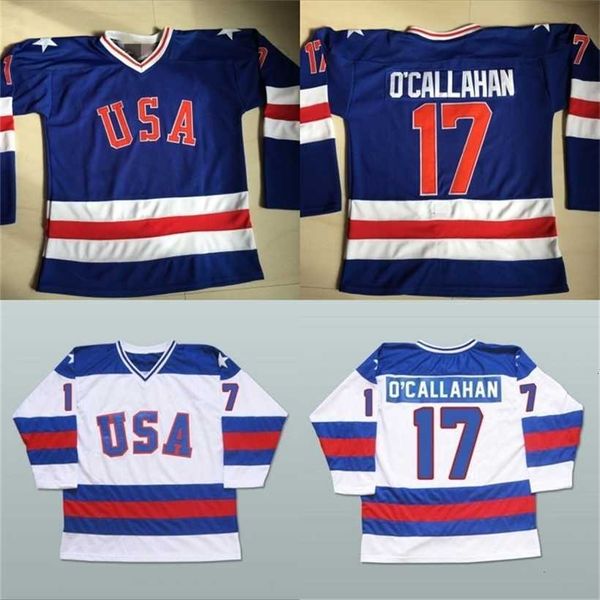 C2604 Mit #17 Jack O'Callahan 1980 Miracle On Ice Hockey Jersey Mens 100% Stitched Embroidery s Team USA Hockey Jerseys Blue White