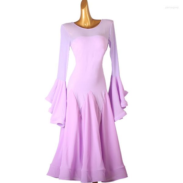 Trajes de dança de palco modernos padrão para mulheres adultos/crianças vestido de competição de salão de baile roxo saia de valsa DQL6845