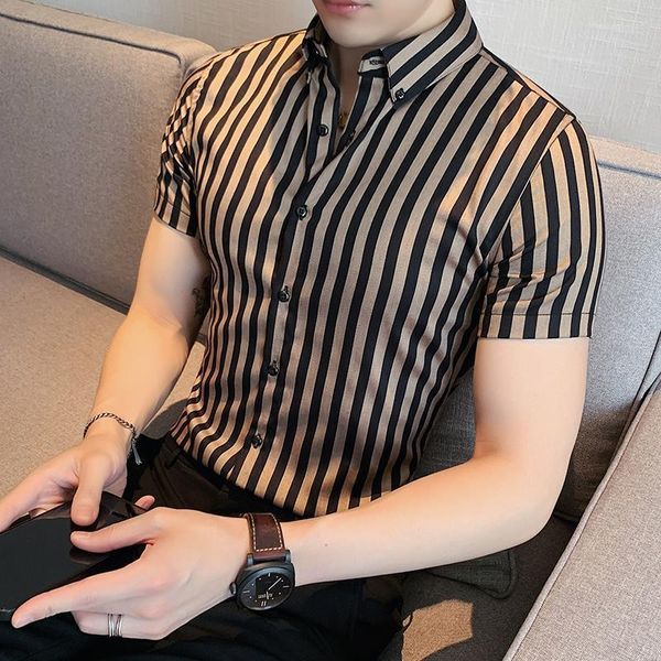 Мужские повседневные рубашки и блузки для мужчин полосатые мышцы с короткими рукавами