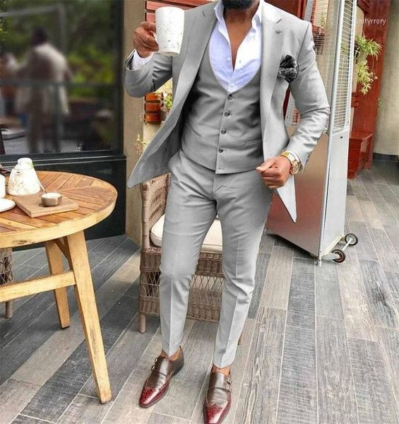 Ternos masculinos cinza claro masculino 3 peças jaqueta de negócios para noivo smoking blazer para baile de formatura de casamento (jaqueta colete calça)
