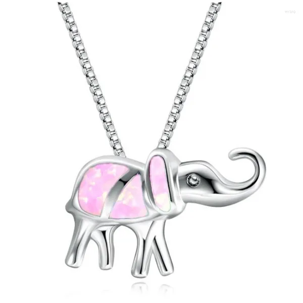 Collane con ciondolo FYJS Lega placcata argento unica 3 colori Collana a catena a maglie in opale opale a forma di elefante Gioielli animali