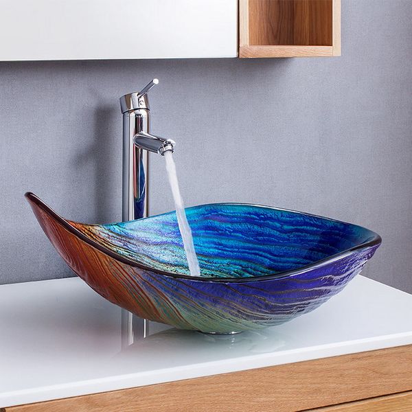 Badezimmer-/Balkonwaschbecken, viele farbige Waschbecken aus gehärtetem Glas, an Deck montiertes Gefäß, Einhand-Steuerung, Küchenarmatur KS10