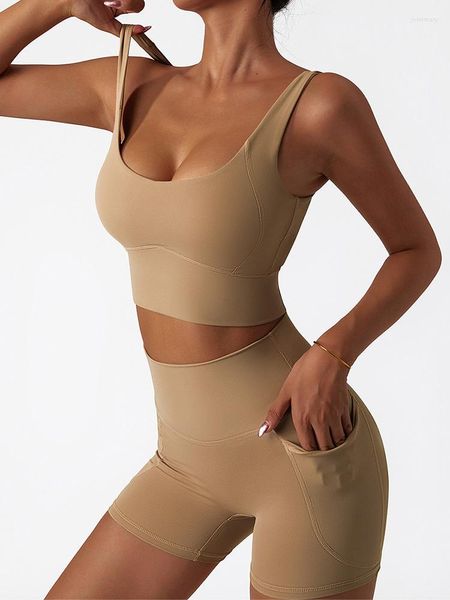 Agasalhos femininos ASHEYWR conjuntos de secagem rápida respiráveis para mulheres fitness cintura alta bolso lateral shorts push up terno sexy skinny sutiã de treino dois