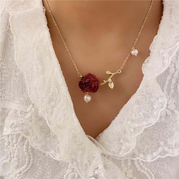 Подвесные ожерелья девочка женское ожерелье красивое медное браслет роза настоящий цветок с жемчужным пастырским стилем.