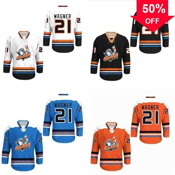 Maglia da hockey Mag Thr 21 Wagner San Diego Gulls Qualsiasi giocatore o numero Nuovo punto cucito Maglie da hockey su film Tutto cucito Bianco Rosso