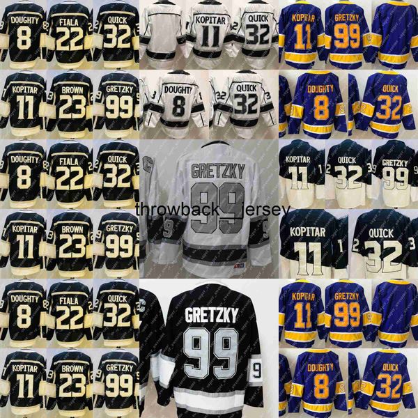 Thr 8 Drew Doughty Jersey 11 Anze Kopitar 32 Jonathan Quick 22 Kevin Fiala 23 Dustin Brown 99 Wayne Gretzky White Black Purple Hockey Jerse