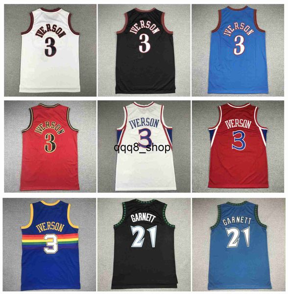 qq8 76erss Maglia da basket Allen Iverson Mitchell and Ness Philadelphias Timberwolve Kevin Garnett Minnesotas Blu Rosso Nero Bianco Taglia S-XXL