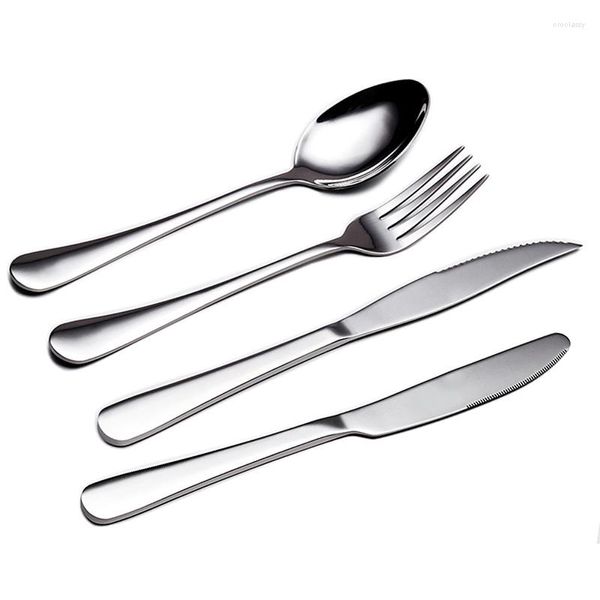 Set di stoviglie Set di posate in argento 3 pezzi Stoviglie di lusso in acciaio inossidabile Lucidatura a specchio Coltello da bistecca Forchetta Cucchiaio da cucina Cena