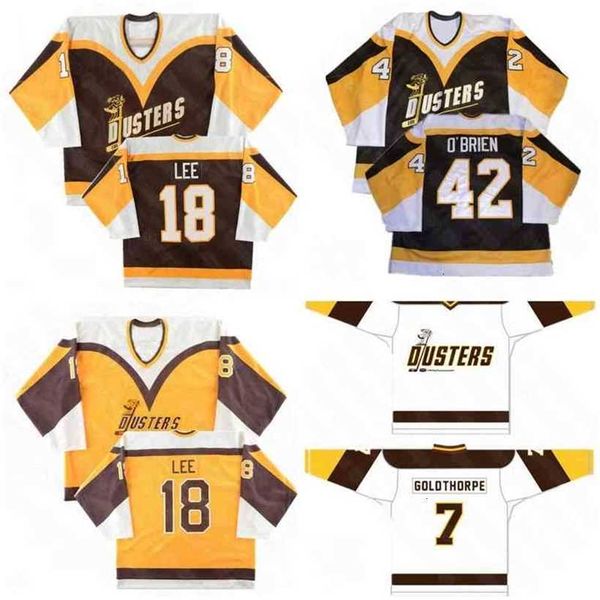 C2604 Vintage Dusters Hockey Jersey 42 Jim O'Brien 7 Goldthorpe 18 Brian Lee Binghamton Broome costura bordado Jerseys Nome personalizado e número