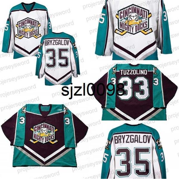 Sj98 1999–2000 Cincinnati Mighty Ducks Jersey Hockey 8 Sean Avery 33 Tony Tuzzolino 35 Iilya Bryzgalov Duck Eishockey-Trikots Schwarz Weiß S-3XL