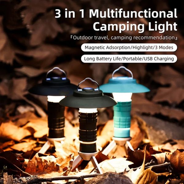 Luce da campeggio Lanterna da campeggio portatile da esterno con magnete Luce da tenda ricaricabile USB per forniture da campo all'aperto