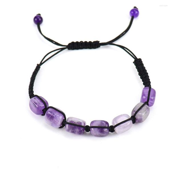 Pulseira Pedra de Cristal Natural Corda Contas de Ioga Cura Reiki Energia 7 Chakras Pulseiras de Pedras Preciosas Trançadas