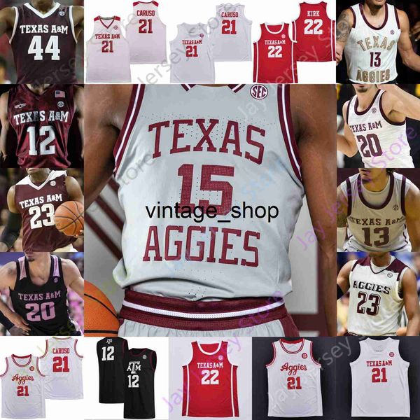 Vin Texas AM Aggies Jersey de basquete NCAA College Khris Middleton Alex Caruso Quenton Jackson Henry Coleman III Tyrece Radford Marcus Williams Andre Gordon Taylor