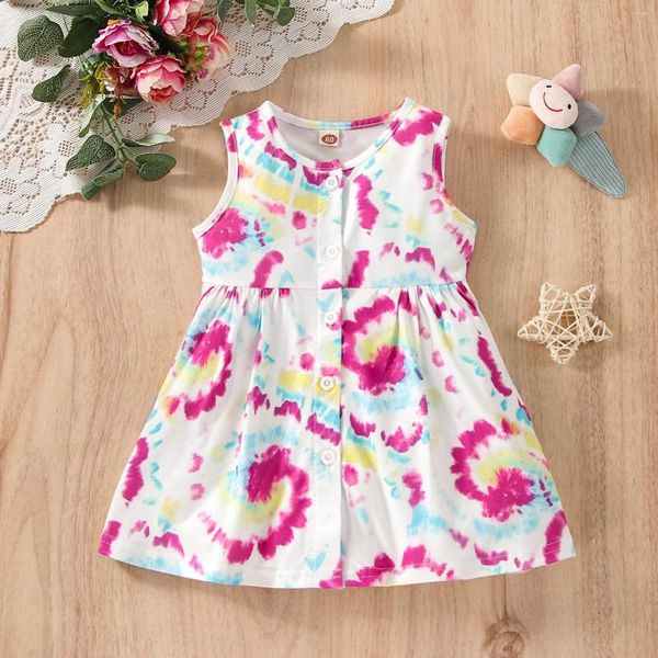 Vestidos para meninas, crianças, meninas, moda, praia, tie dye, estampas, sem mangas, infantil, princesa, tamanho 5, roupas, outono, vestido de bebê