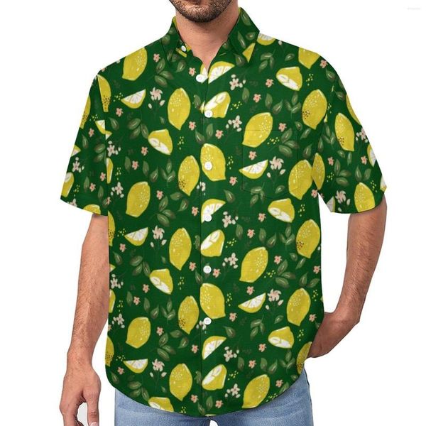 Camisas Masculinas Casuais Blusas Masculinas Estampadas Tamanho Grande de Verão Frutas Verde Amarelo Limão Praia