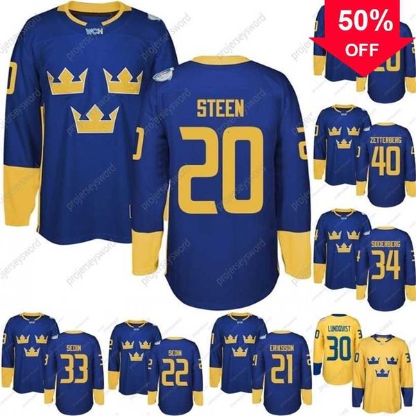 Mag Mit 2016 World Cup Team Sweden Hockey Jerseys Lehner Kronwall Hagelin Karlsson Hornqvist Zetterberg Sooerberg Sedin World Cup hockey Jersey Jerseys