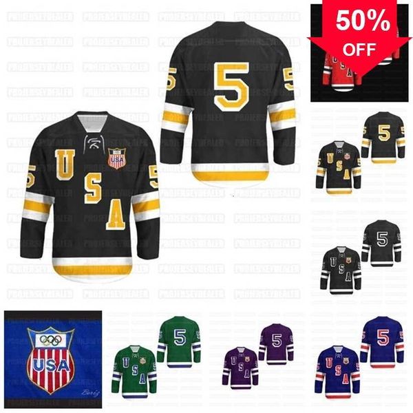 Mag C202 Heren Dames Jeugd 1960 Herb Brooks 5 USA Hockey Jersey met Patch borizcustom Jerseys Custom Elk nummer Naam Alle gestikt Snelle verzending