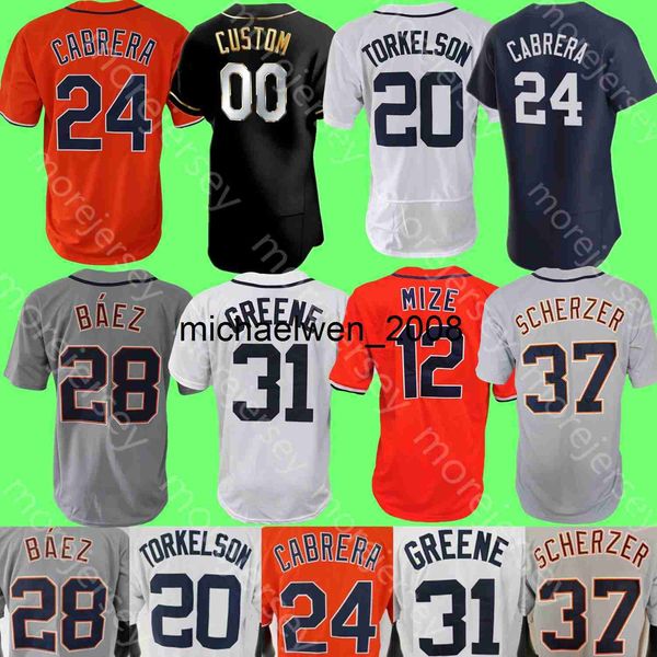 Maglia da baseball Mi208 Javier Baez Miguel Cabrera Spencer Torkelson Riley Greene Austin Meadows Baddoo Justin Verlander Scherzer Lorenzen Carpenter Donna Gioventù S3