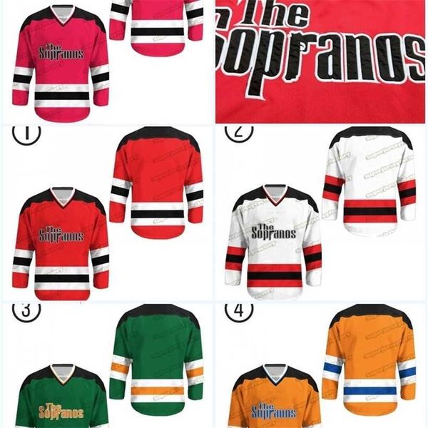 C2604 A3740 Merce esclusiva Le maglie da hockey Sopranos 100% cucite Rosso Bianco Verde Giallo S-3XL Spedizione veloce