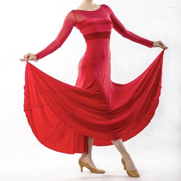 Stage Wear Abito da ballo Nero/Rosso Danza moderna Tango Waltz Abbigliamento Camisa Flamengo Abiti da competizione BI168