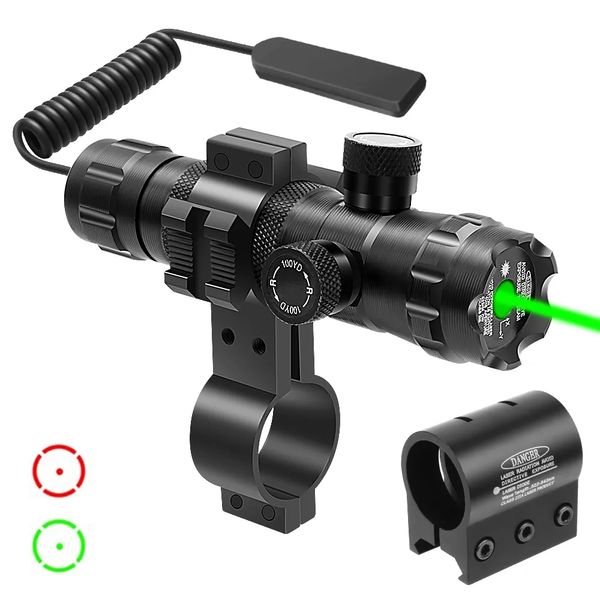 Leistungsstarkes taktisches Laservisier mit grünem/rotem Punkt für 20-mm-Schiene/Lauf-Zielfernrohrmontage mit Fernschalter, Jagdwaffenzubehör