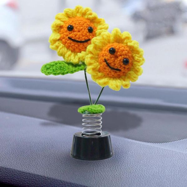 Flores decorativas feitas à mão, girassóis, balançando a cabeça, simulação de flores, decoração criativa para carros, acessórios para interiores, suprimentos fofos